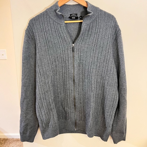 Hugo Boss Sweaters Hugo Boss 0 Virgin Extra Fine Wool Full Zip Gray